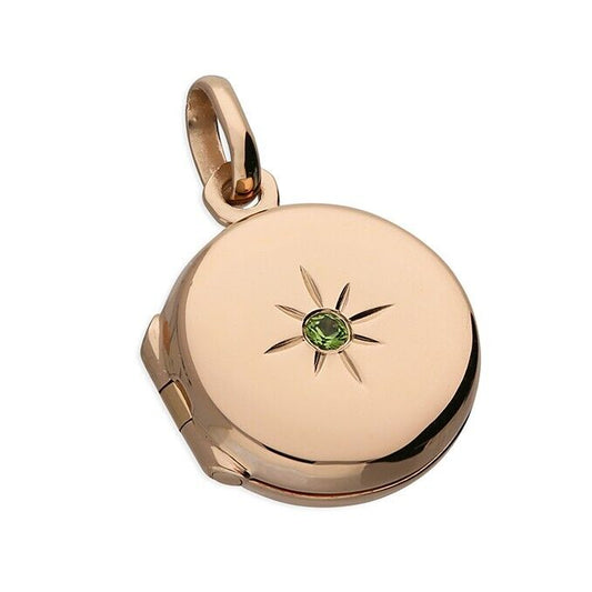 August Birthstone Silver Locket 18ct Rose Gold Plated with Peridot 18" Chain