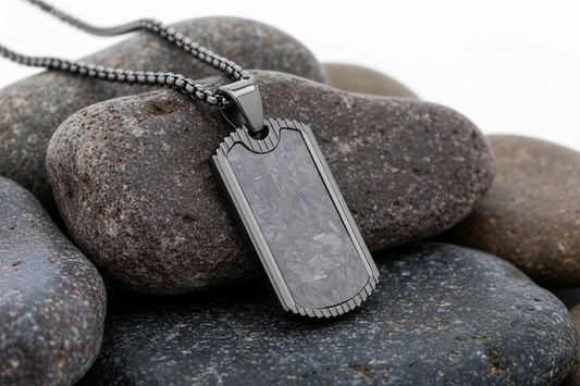 Fred Bennett Black Plated Steel Carbon Fibre Dog Tag Pendant 61cm Free Engraving