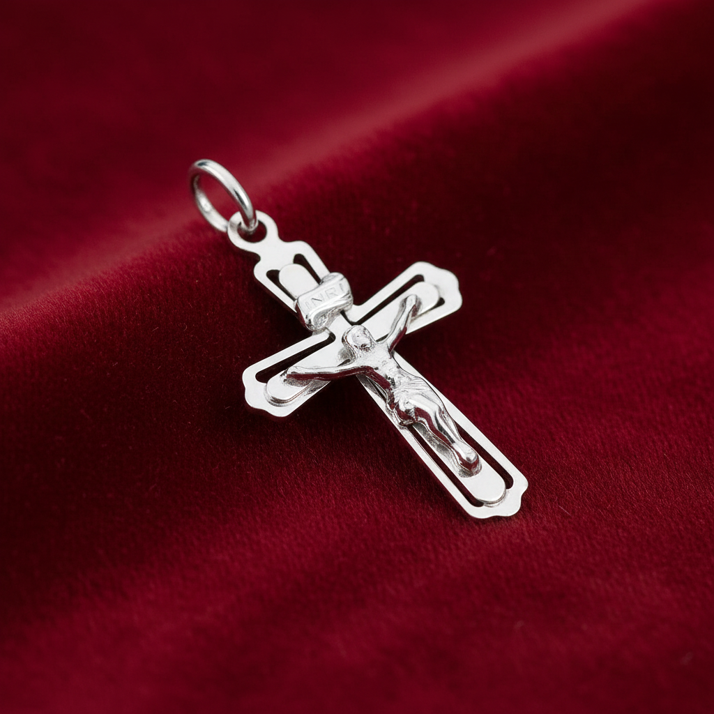 Sterling Silver Crucifix Pendant 925 Hallmark 34mm Rhodium Finish