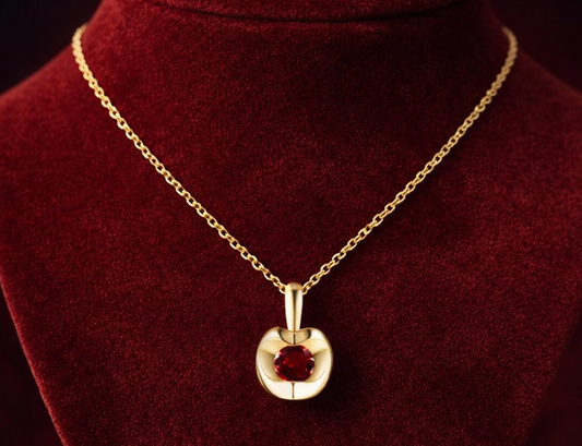 Natural Garnet Heart Necklace Solid Yellow Gold 18" 46cm Length Chain