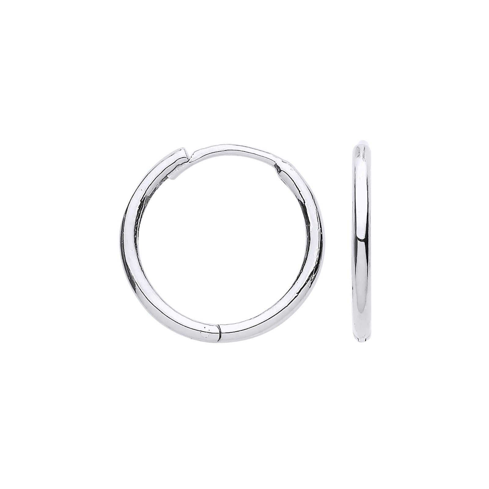 White Gold Hinged Huggie Hoop Earrings 14mm Plain Huggies Hallmarked