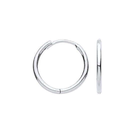 White Gold Hinged Huggie Hoop Earrings 14mm Plain Huggies Hallmarked
