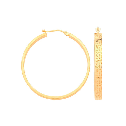 Greek Key Hoop Earrings 9ct Yellow Gold Hoops Hallmarked 35mm
