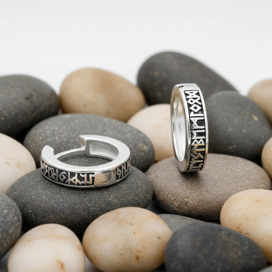 Men's Oxidised Ethnic Rune Huggie Earring Single Earring 925 Hallmark