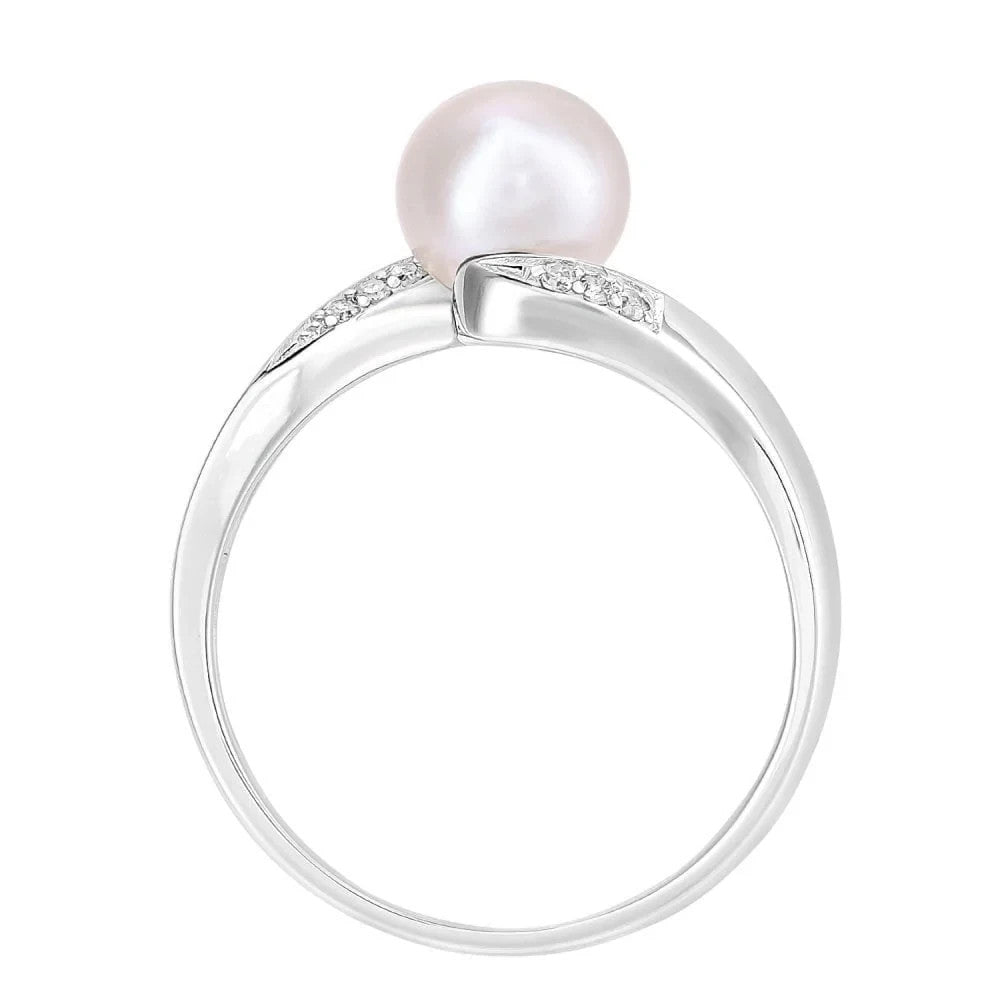 White Gold Freshwater Pearl & Diamond Twist Ring