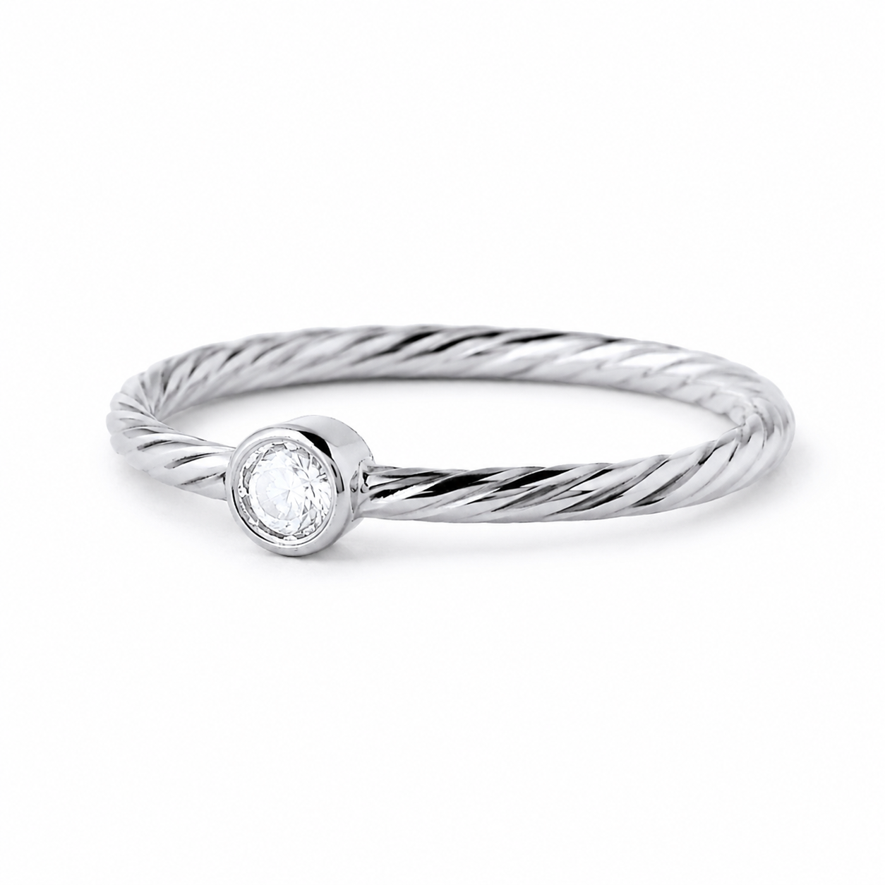 Solitaire Engagement Ring Smooth Rub Over Setting Sterling Silver 925 Size J-U