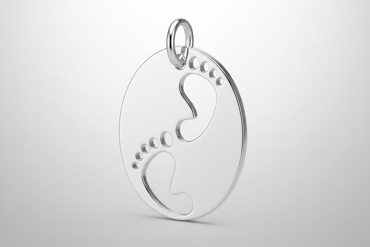 Sterling Silver Footprints Pendant 925 Hallmark Christening 14 - 24" Chain Boxed