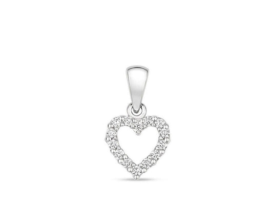 Diamond Heart Pendant 9ct White Gold Necklace Real Diamonds
