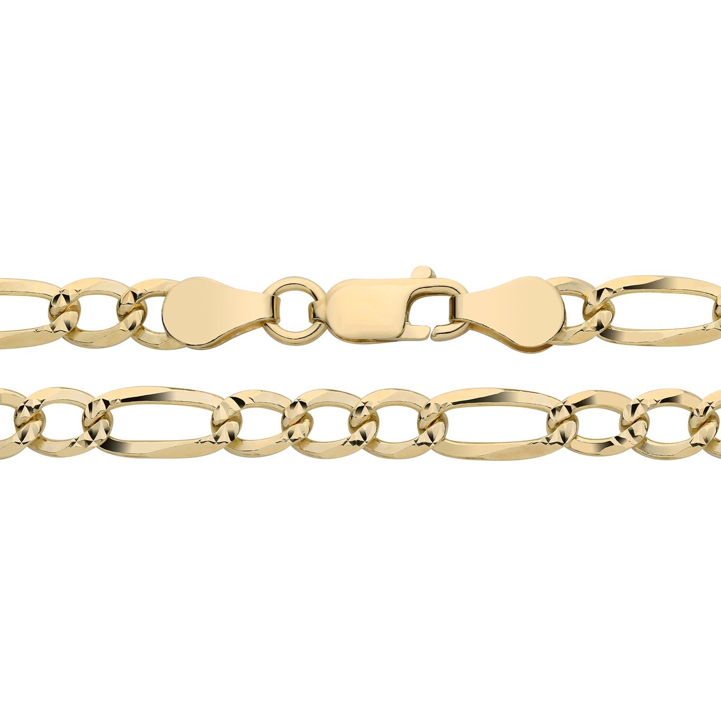 18ct Gold Pave Figaro Bracelet on Solid Silver 6" 3.5mm Wide