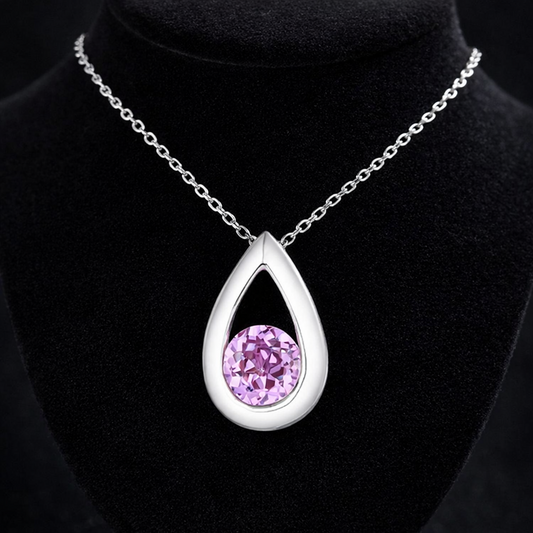 Pink Sapphire Teardrop Pendant Solid White Gold 18" 46cm Length Chain
