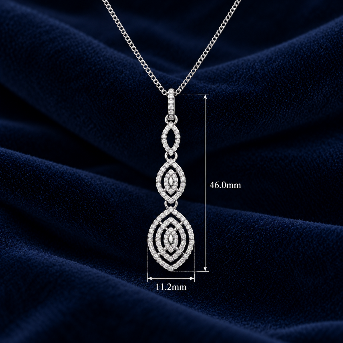 Diamond Marquise Drop Pendant Necklace in White Gold – 18" Chain Real Diamonds