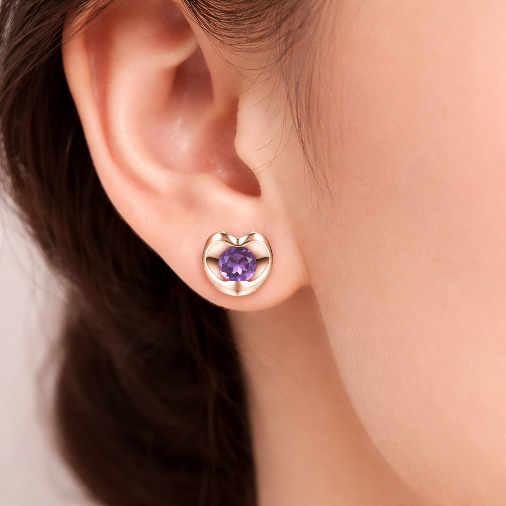 Natural Amethyst Heart Stud Earrings 9ct Rose Gold Hallmarked