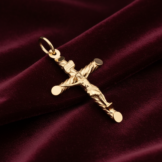 18ct Gold Crucifix Cross Pendant on Solid Sterling Silver 925 Hallmark 35mm