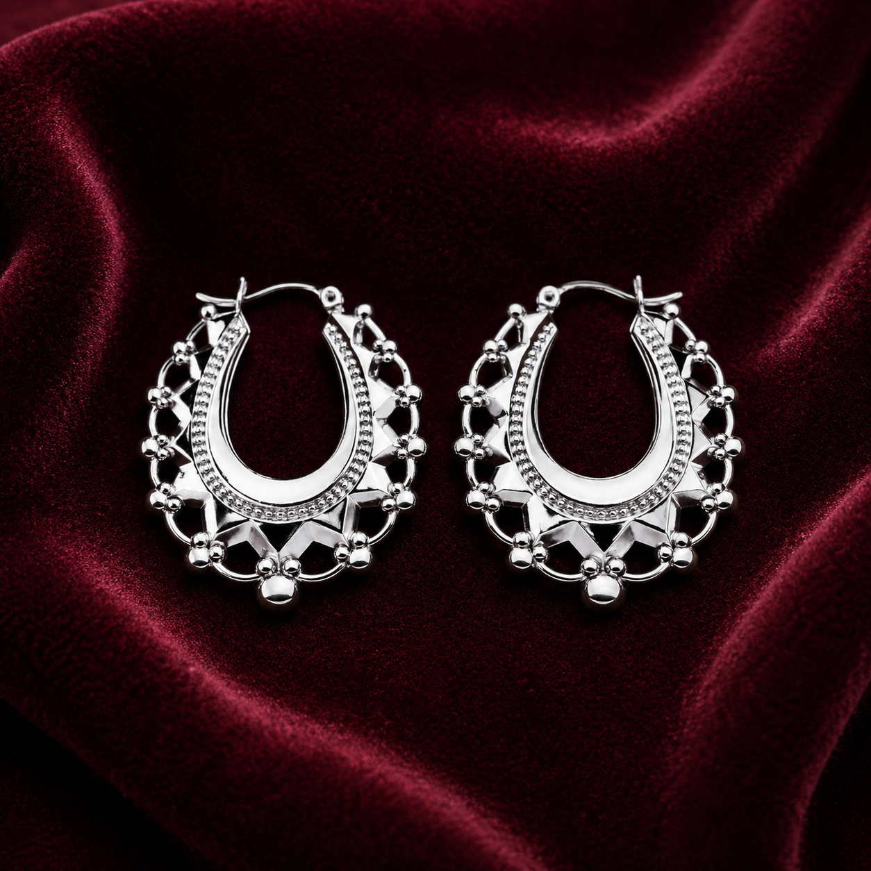 Sterling Silver Oval Creole Hoop Earrings 37mm 925 Hallmark