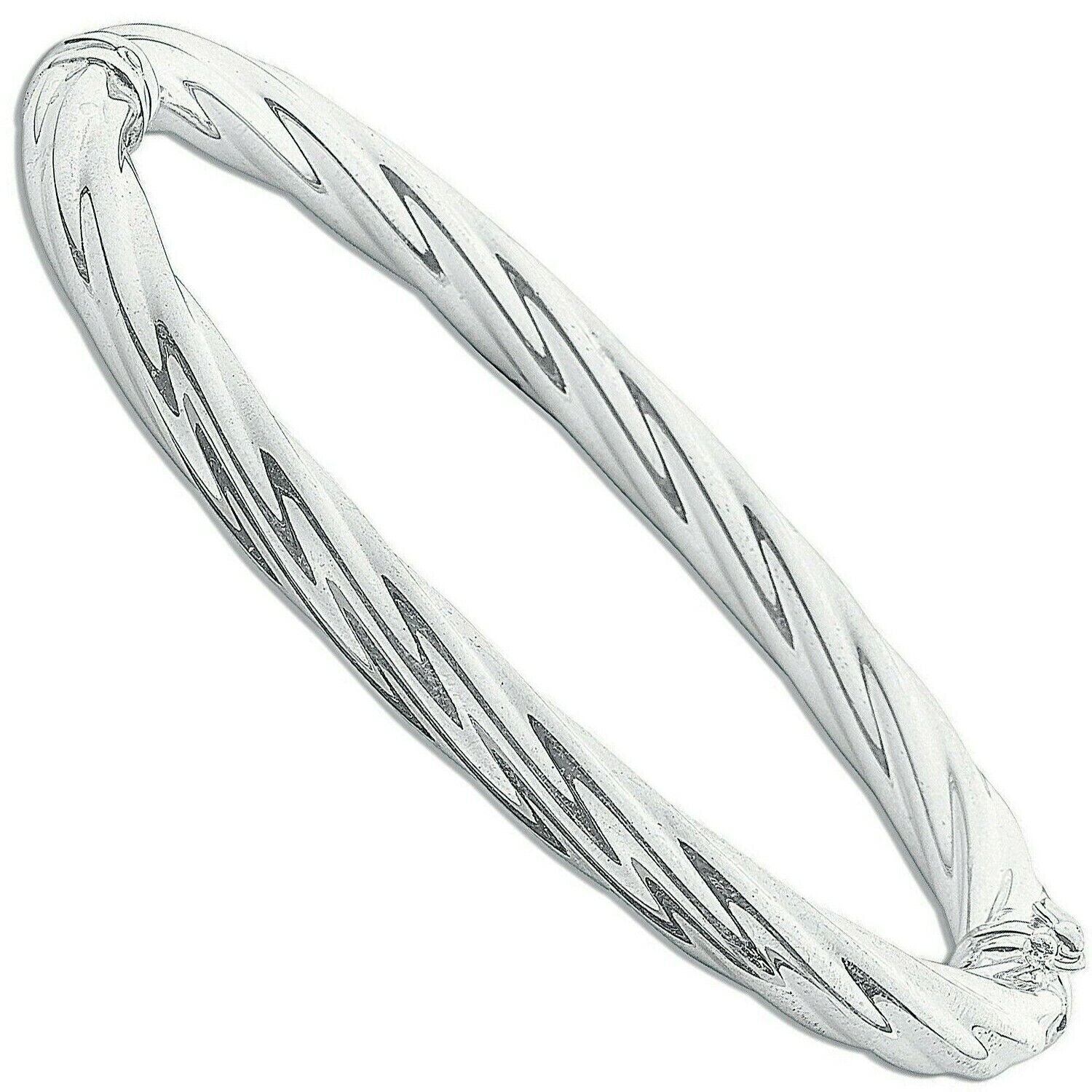 Sterling Silver  Ladies Hinged Twist Oval Bangle 