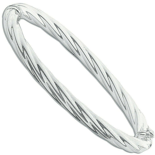 Sterling Silver  Ladies Hinged Twist Oval Bangle 
