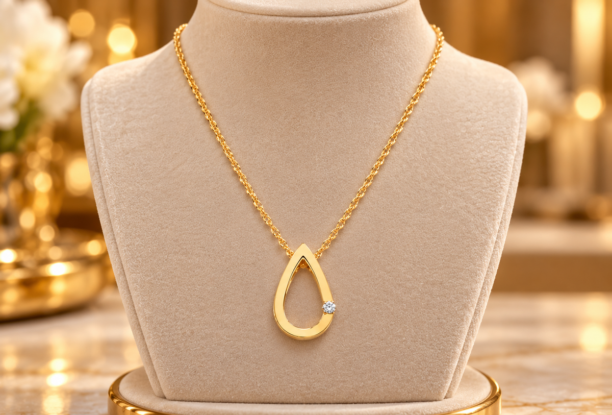 Elegant Diamond Teardrop Pendant Necklace 9ct Yellow Gold 18" Length
