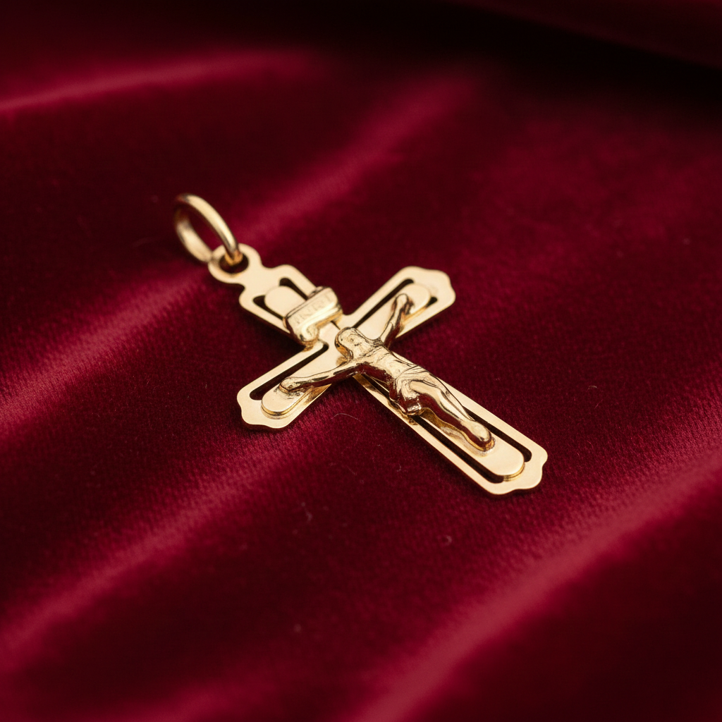 18ct Gold Crucifix Cross Pendant on Solid Sterling Silver 925 Hallmark 34mm