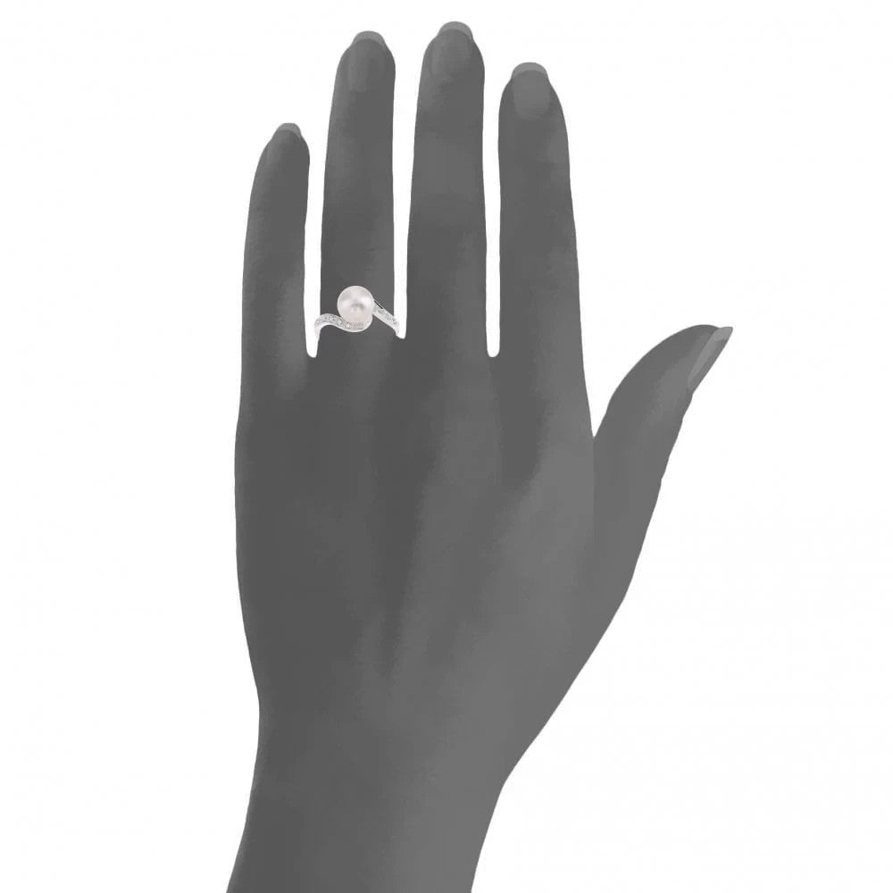 Natural Freshwater Pearl Ring in Solid White Gold with Natural Diamonds