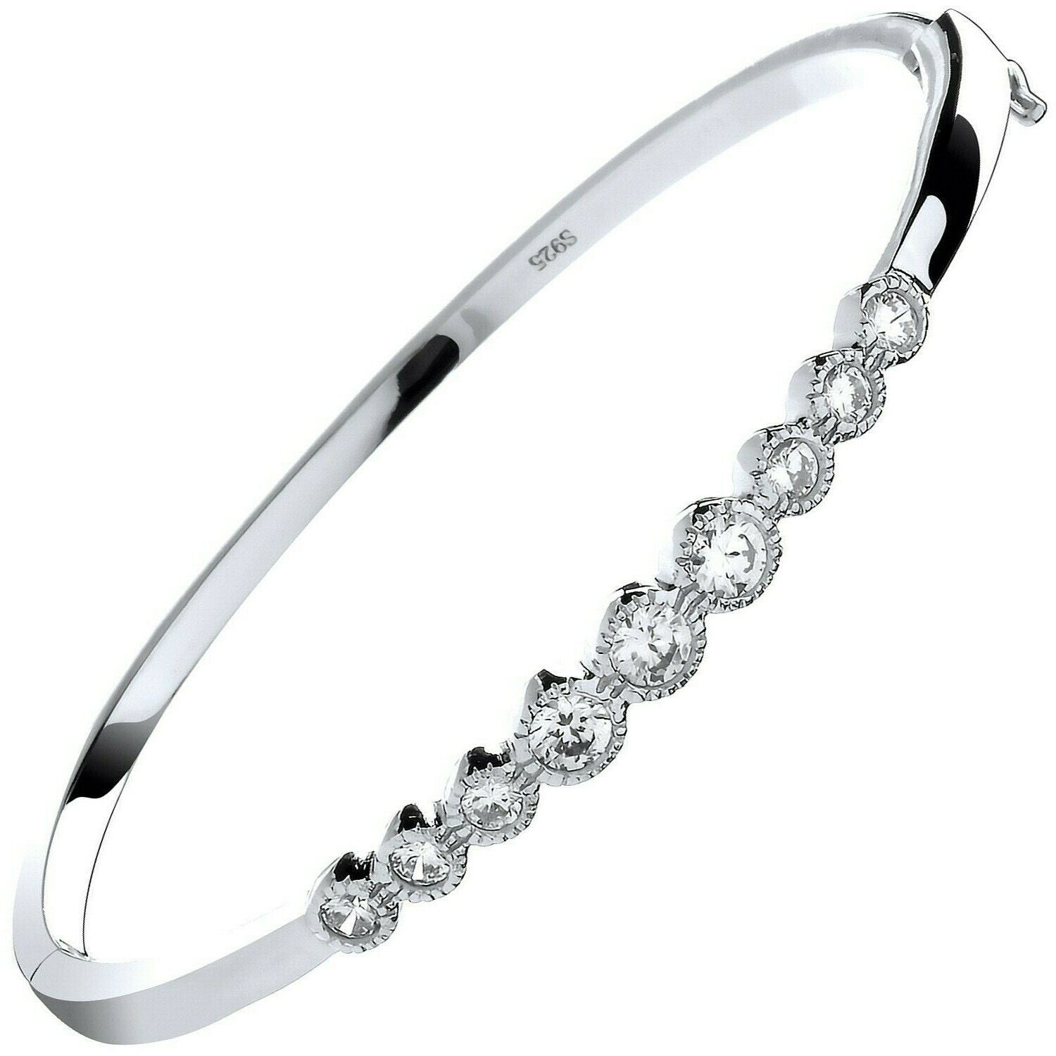 Sterling Silver Rubover Gemstone Ladies Hinged Bangle