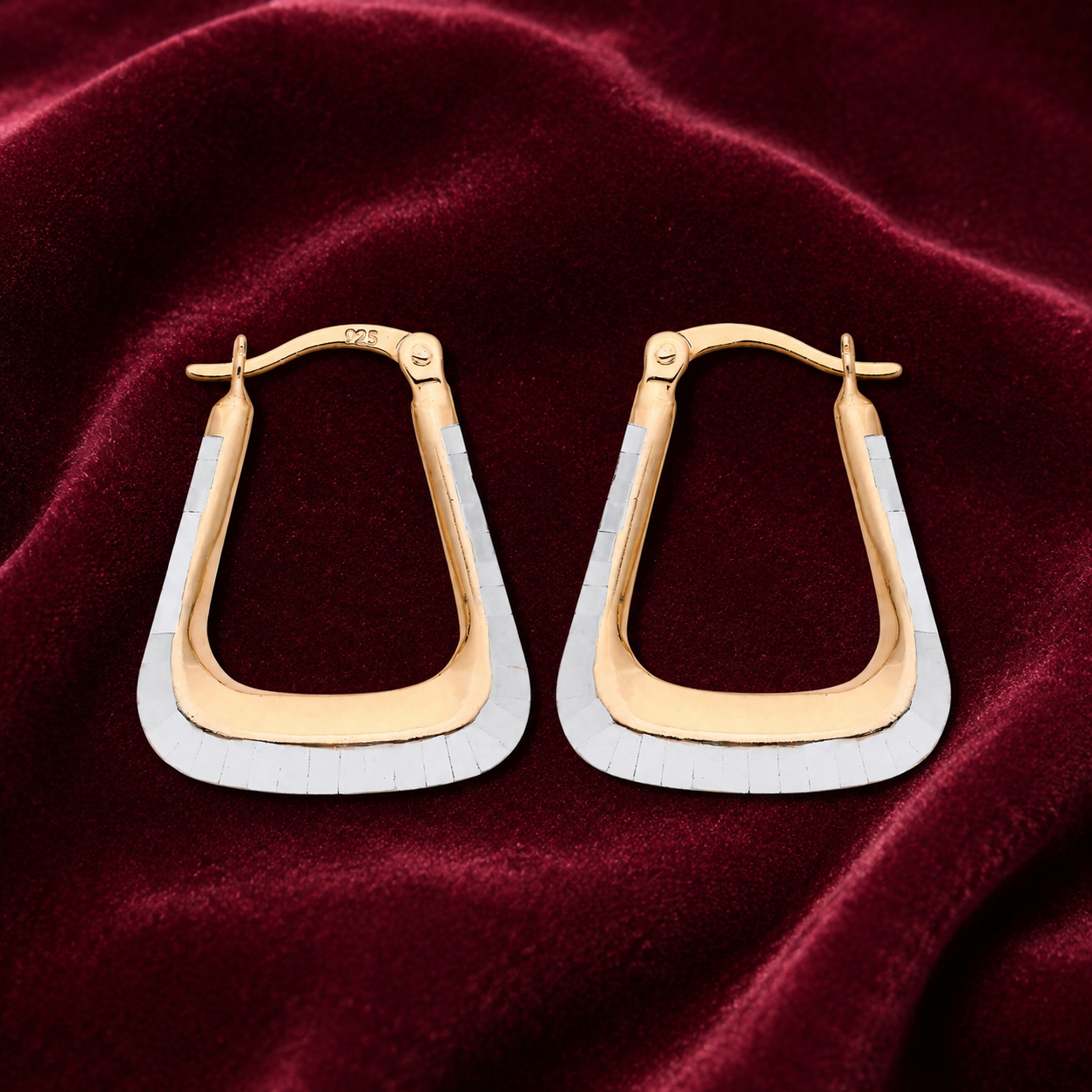 Two Tone Creole Hoop Earrings 21mm 18ct Gold on Sterling Silver 925 Hallmark