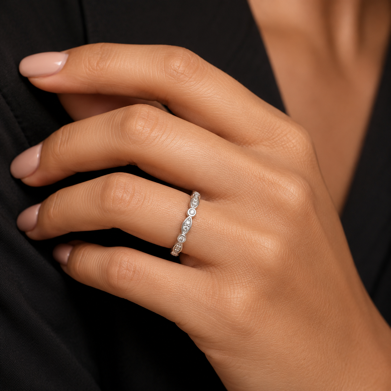 Sterling Silver Marquise Eternity Vintage Band Ring 925 Hallmark