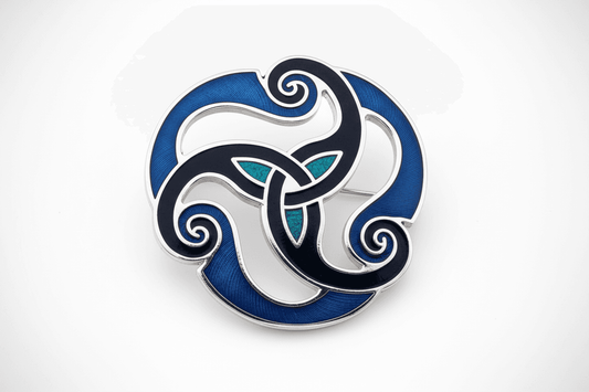 Blue Celtic Triskele Brooch Silver Plated Brand New Gift Packaging