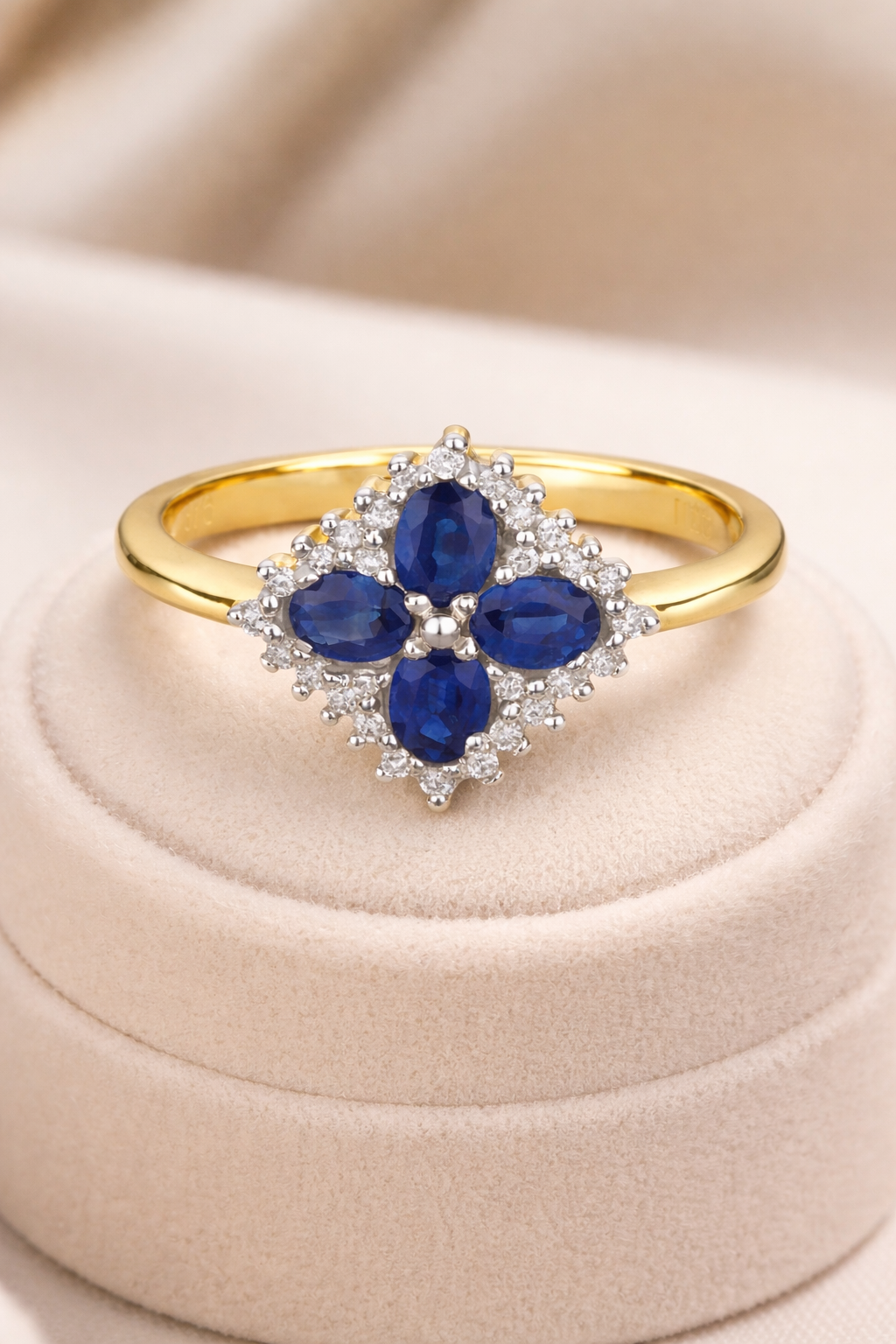 Sapphire and Diamond Ring 9ct Yellow Gold Square Cluster Size JKLMNOPQ