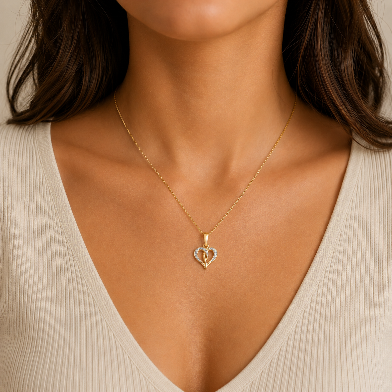 Natural Diamond Heart Pendant 9ct Gold 18" Chain Hallmark British Made