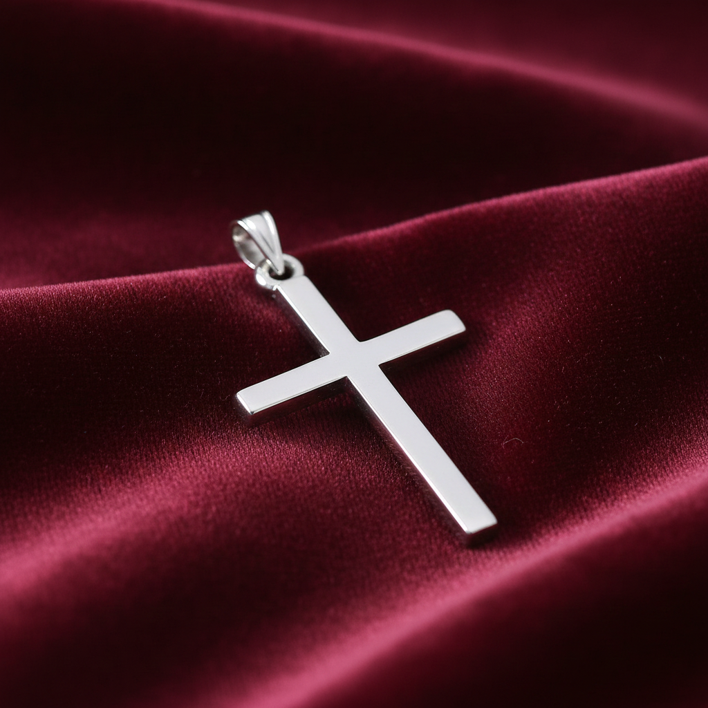 Sterling Silver Large Cross Pendant 925 Hallmark 39mm Rhodium Finish