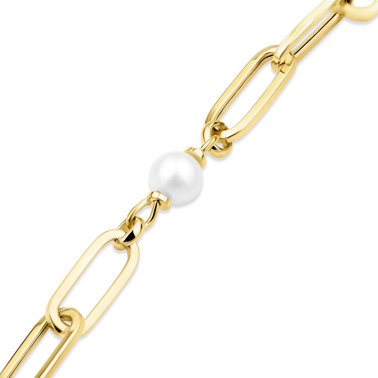 Yellow Gold Paperclip Chain Bracelet With Freshwater Pearl  375 Hallmark 19.5cm