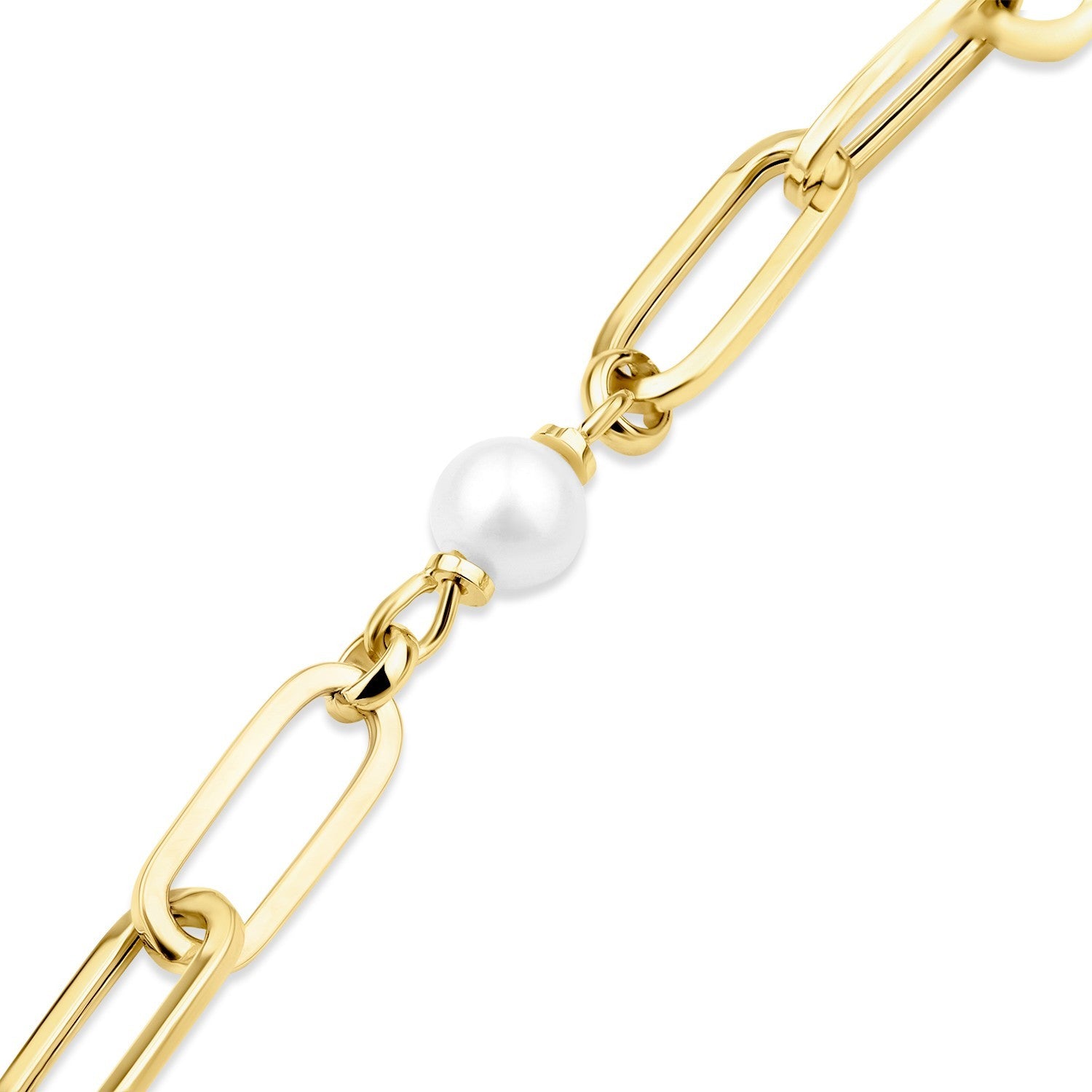 Yellow Gold Paperclip Chain Bracelet With Freshwater Pearl  375 Hallmark 19.5cm