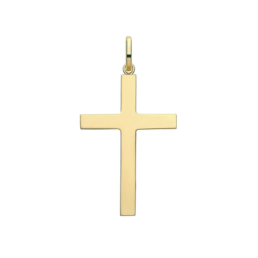 9ct Yellow Gold Plain Cross Pendant 37 x 25mm Large Religious Christianity