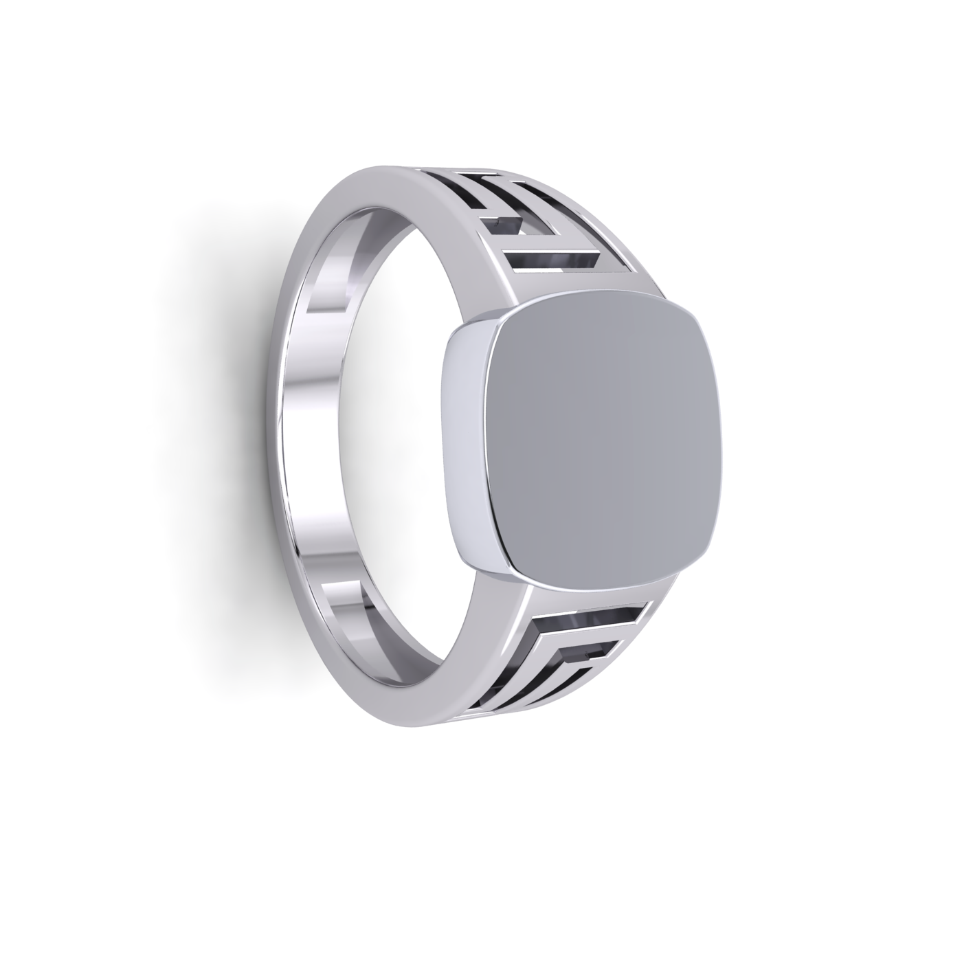 Gents Cushion Signet Greek Sides Ring Solid Sterling Silver 925 Hallmark