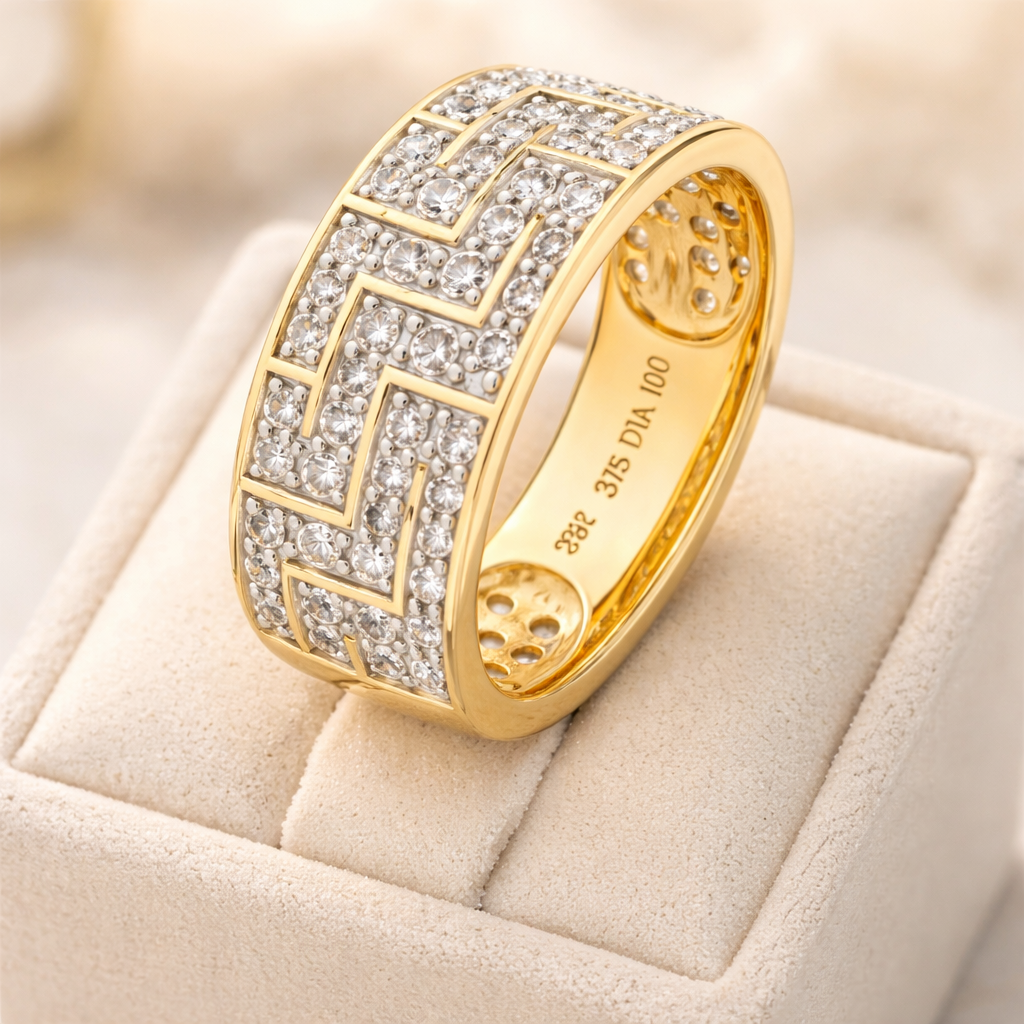Men's Natural Diamond Puzzle Ring Solid Yellow Gold 1 Carat Diamonds Hallmarked
