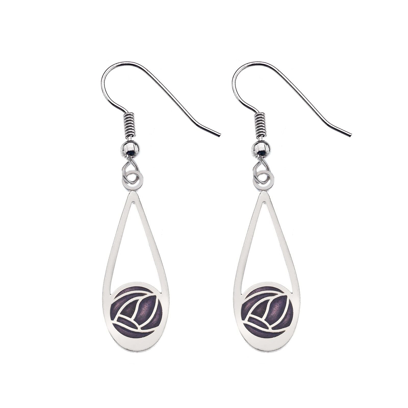 Mackintosh Rose Teardrop Earrings Silver Plated Branded Packaging