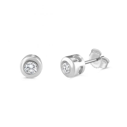 9ct White Gold 0.30ct Rubover Set Diamond Stud Earrings Made in London - 5.4mm