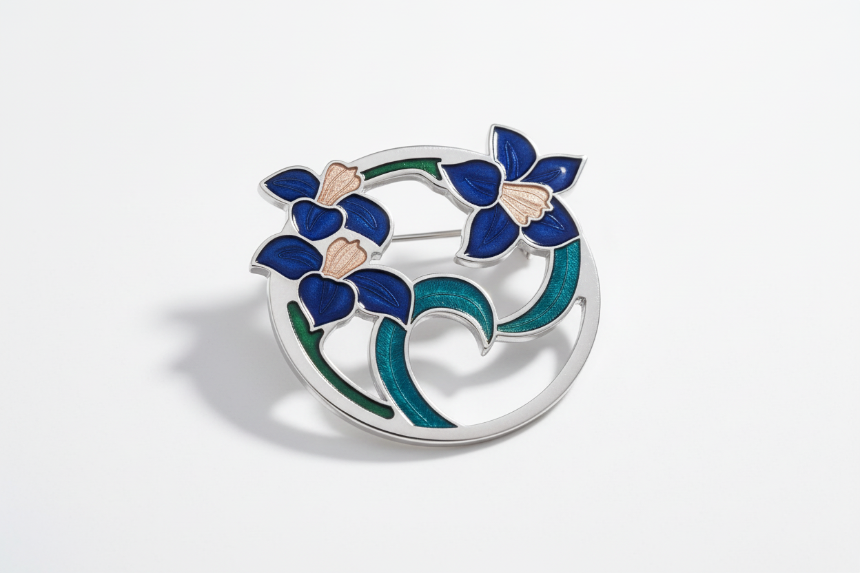 Flowers and Leaves Brooch Silver Plated Blue Brand New Gift Packaging