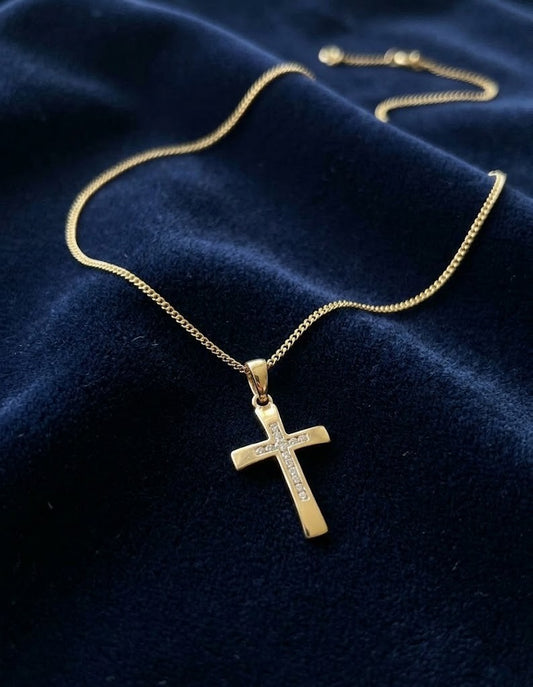 Yellow Gold Diamond Cross Pendant 18" Chain