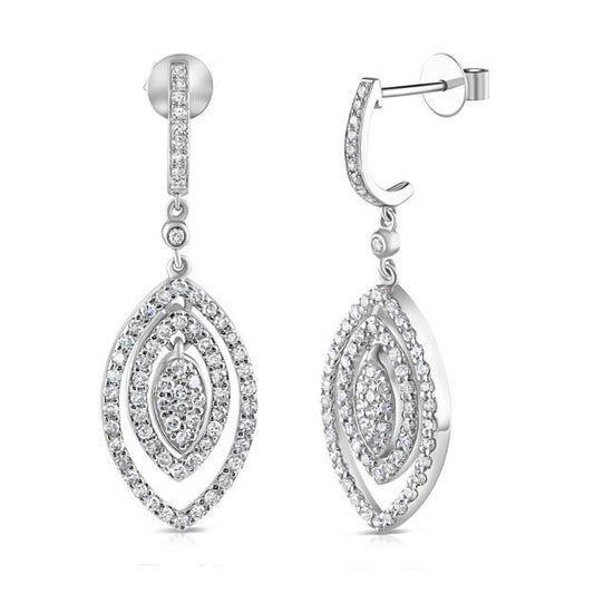 9ct White Gold 1.00ct Diamond Marquise Drop Earrings Hallmarked British Made