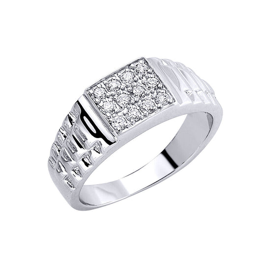 Mens Silver Watch Strap Cluster Signet Ring Solid Sterling Silver Hallmarked
