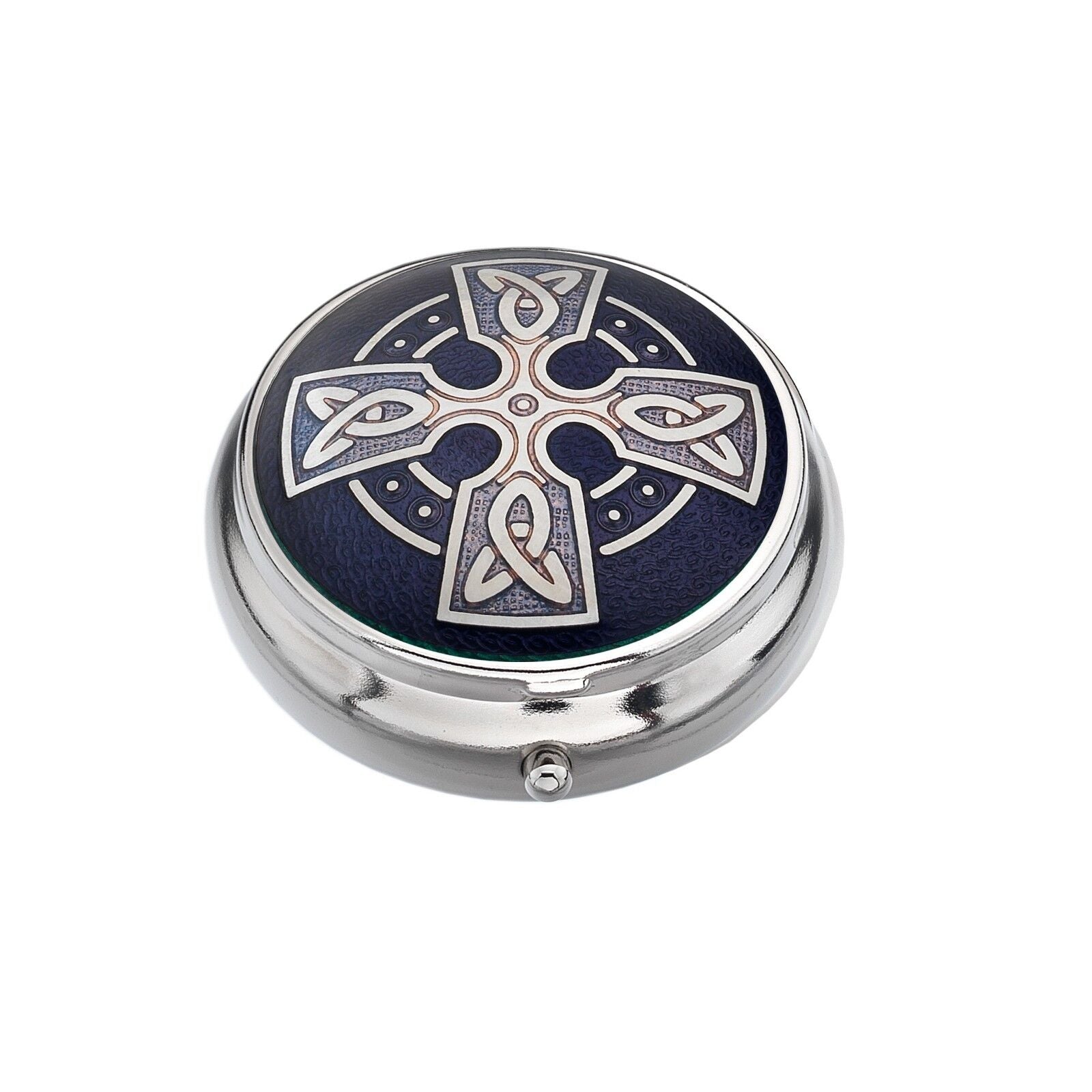 Pillbox Silver Plated Cross Head Celtic Design Purple Brand New and Boxed