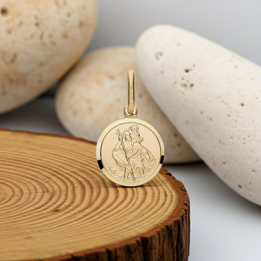 18ct Gold St Christopher Pendant on Solid Sterling Silver 925 Hallmark 10mm