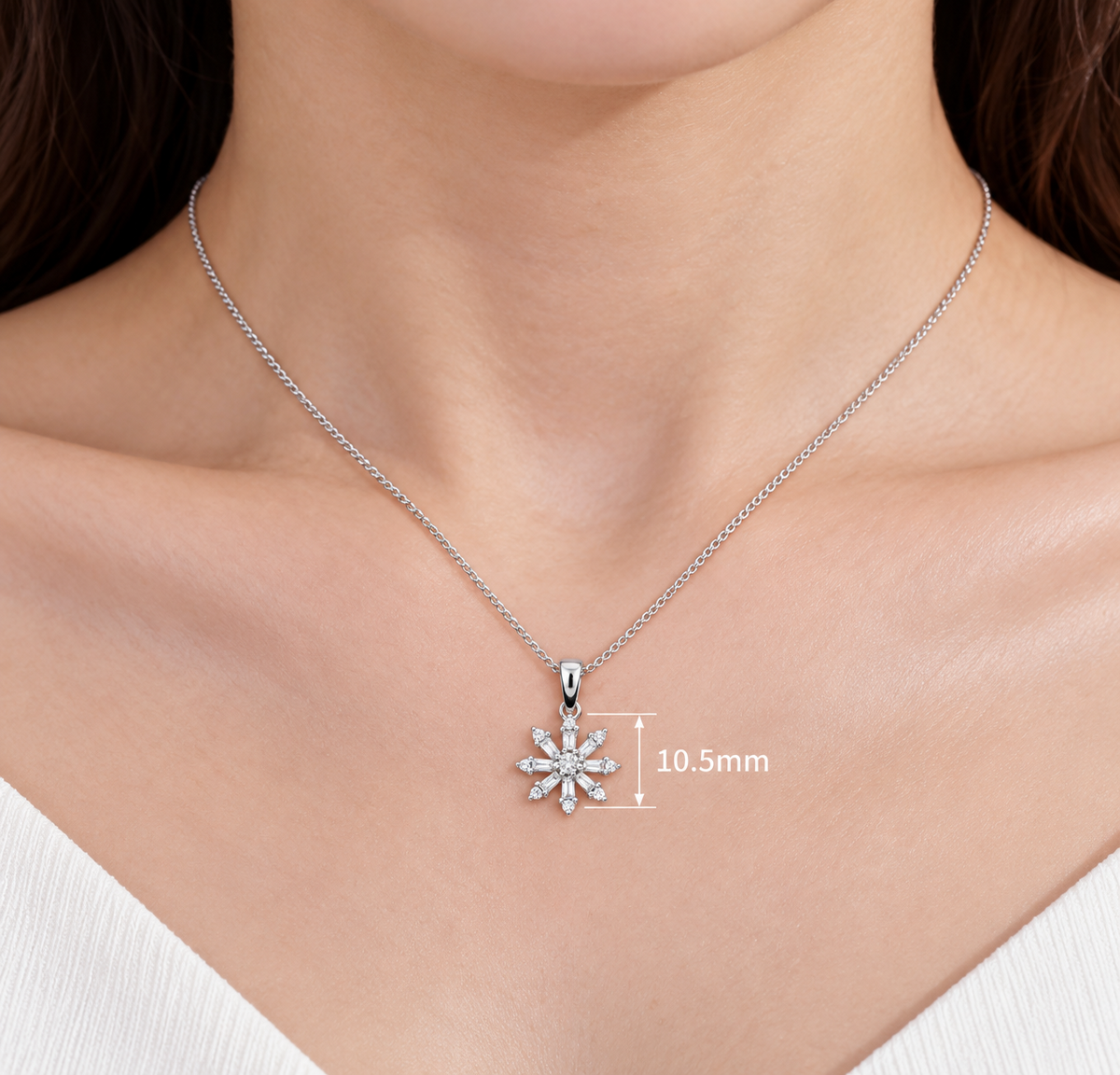 Natural Diamond Snowflake Pendant 9ct White Gold 18" / 45cm Chain