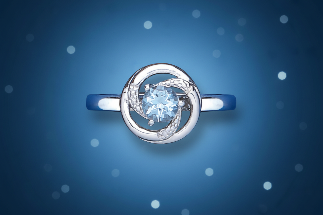 Blue Topaz and Diamond Ring Solid Sterling Silver Ladies