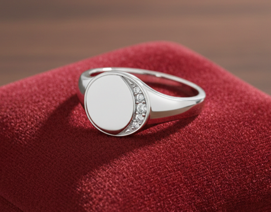 Gemstone Round Signet Ring Solid Sterling Silver 925 Hallmarked Size J - S