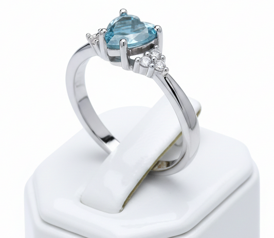 Sterling Silver Blue Topaz Heart Ring Solitaire Engagement 925 Hallmark Size K-S