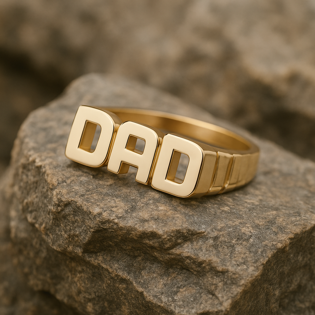 DAD Ring Watch Strap Shoulder 18ct Yellow Gold on Solid Sterling Silver Size P-Z