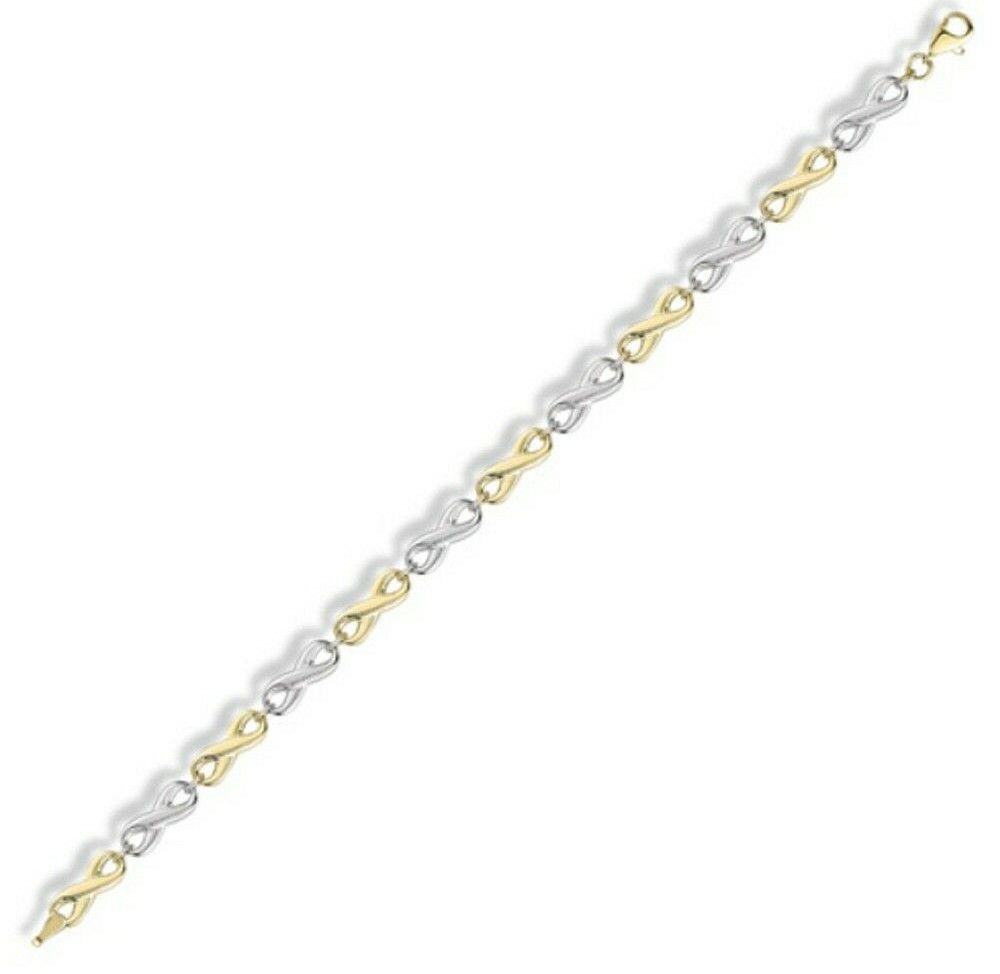 9ct Gold Infinity Bracelet White and Yellow Gold Hallmarked British Made Ladies