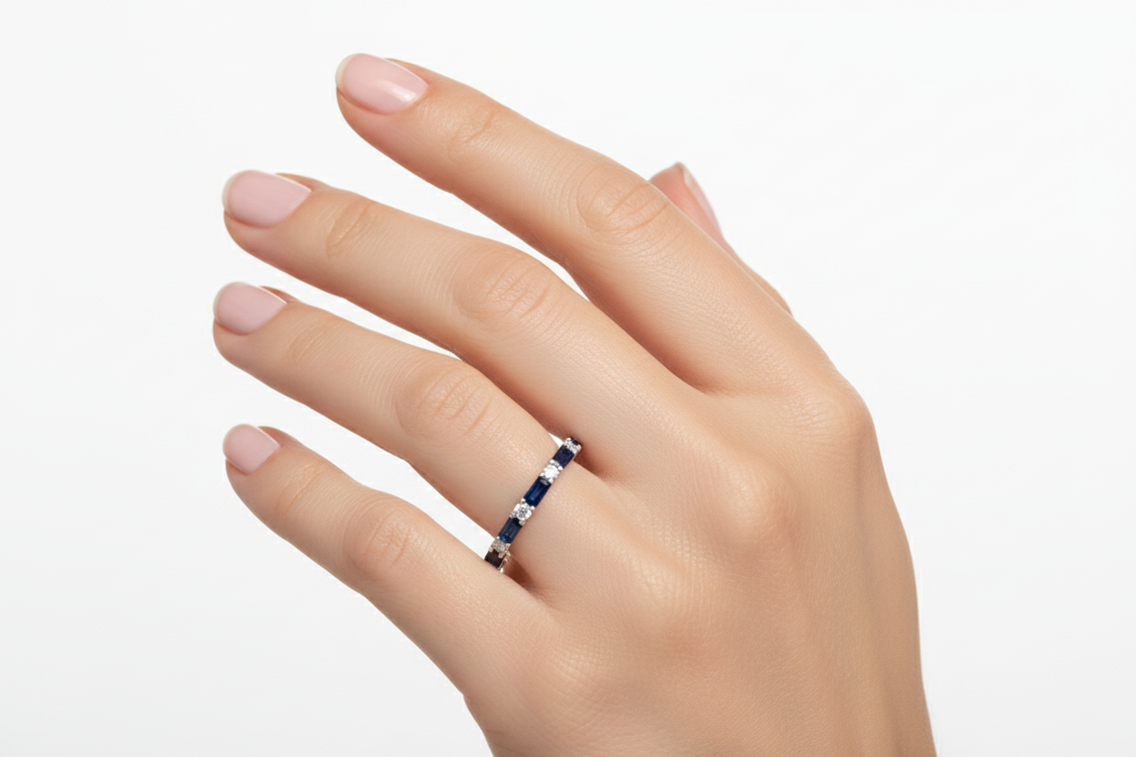 Sterling Silver Sapphire Baguette Eternity Ring Anniversary Band 925 Size K-S